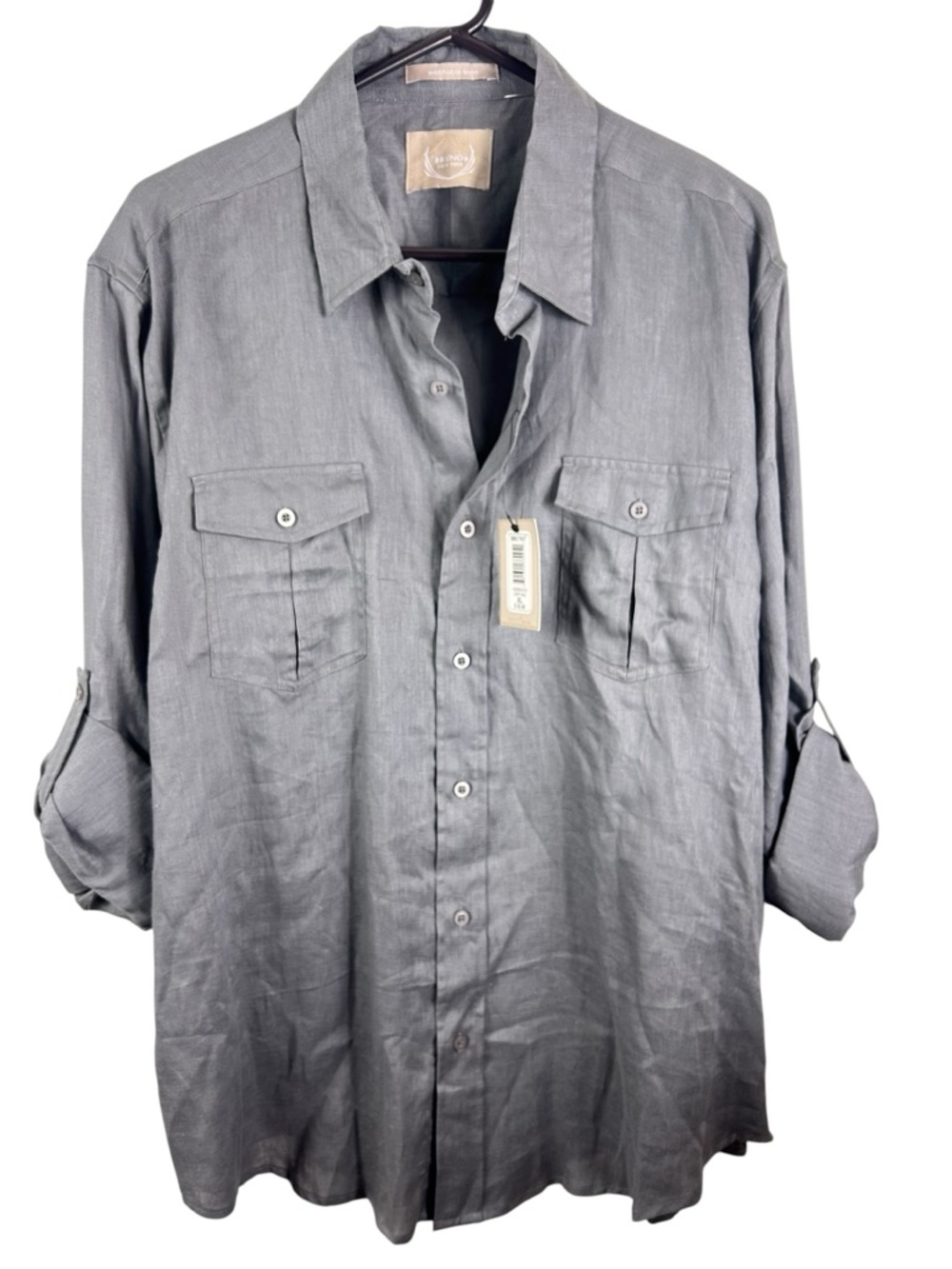 Men's Lightweight Linen Long-Sleeve Button-Up Shirt - gray